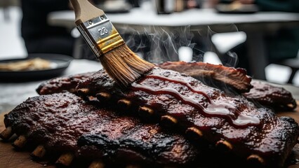 Barbecue Ribs Being Basted For a Delicious Outdoor Feast