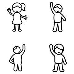 Four simple, black-and-white outline stick figures are depicted on a white background. The top-left figure