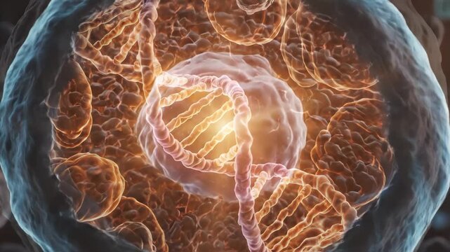 Microscopic View of a DNA Helix Inside a Cell - This video showcases a high-resolution microscopic view of a DNA helix within a living cell.