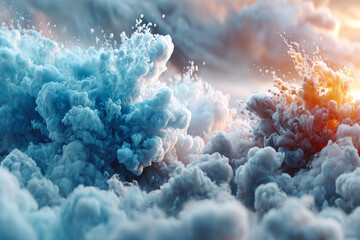 Dramatic clouds in vibrant colors with sunlight breaking through the atmospheric layers