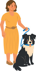 Mujer con perro sentado adiestramiento ilustración flat