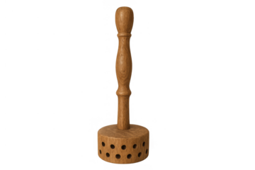 Vintage wooden butter churn dasher for traditional dairy production, creating fresh homemade butter, transparent background