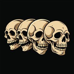 Four Human Skulls Lined Up in Profile on Black Background death skeleton