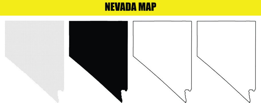 Nevada map outlines with different representation styles for graphic design use