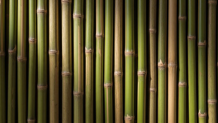 Fototapeta premium Green bamboo stalks creating a natural, textured wall, perfect for background or design elements