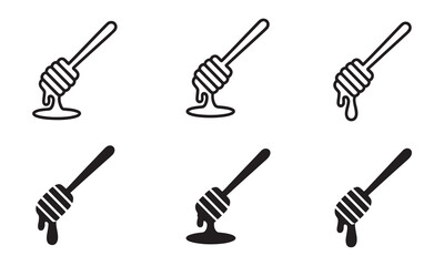 Elegant honey dipper icons for healthy food packaging and natural product labels, sweet dessert treat design elements for culinary projects