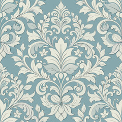 Fototapeta premium Light Teal and Cream Embossed Damask Floral Pattern Seamless Texture background