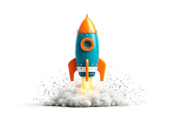 Retro style rocket launching into sky high resolution photo