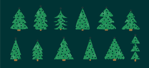 Minimalist Christmas Banner with Green and White Snow-Covered Pine Trees
