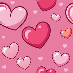 Seamless Pattern of Pink and Red Hearts on a Pink Background Keywords: heart, hearts, love, romance, valentine, valentines day, seamless, pattern