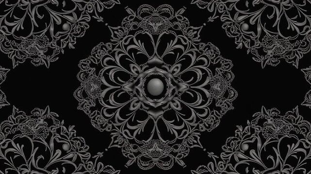 豪華な黒いレースと宝玉の万華鏡パターン背景、エレガントなゴシック様式