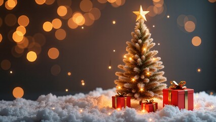chrismas  tree and gift in  back ground. 3D render
