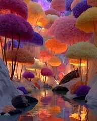 Enchanted mushroom world glowing with fantasy charm high resolution photo