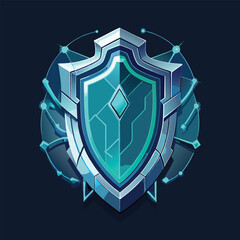 Stylized blue shield with diamond shape and circuit board patterns on dark background vector illustration