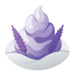 Swirl of purple cream or frosting with lavender sprigs on a white background vector illustration