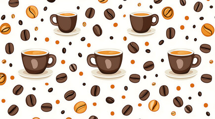 Pattern design featuring coffee cups and coffee beans in various shades 