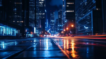 Obraz premium street lit up in the middle of a dark night generative ai