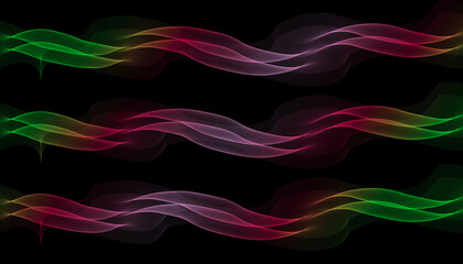 Abstract flowing lines create a dynamic and colorful wave pattern on a dark background.