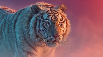 Beautiful tiger portrait in neon lighting high resolution photo