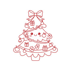 Cute Christmas Tree Line Art Vector