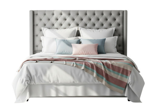 Elegant tufted bed isolated on transparent background