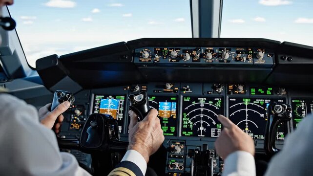 Cockpit View of Pilot Flying Airplane - This video shows a close-up view from the cockpit of a modern passenger aircraft.