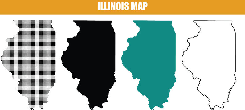 Illinois State Map Four Variations Dotted Solid and Outline Illustration