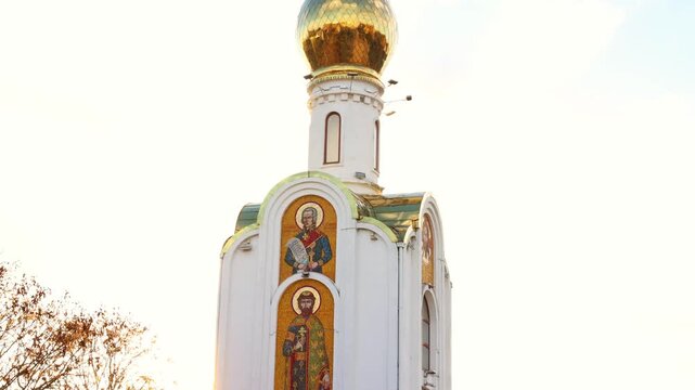 Orthodox church tower with golden dome in Moldova