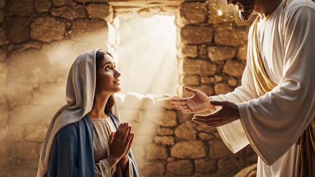 The Annunciation: Mary and the Angel - This video depicts the Annunciation, where Mary hears the angel's words of divine message.