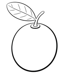 Orange fruit with leaf isolated on white background simple outline drawing