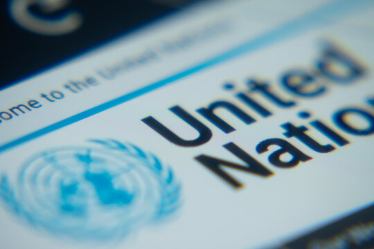 Dhaka, Bangladesh- 02 Dec 2025: A Close-up of a laptop screen is displaying the United Nations web interface in a browser.