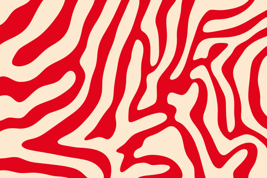 Red and cream zebra pattern creating a bold and striking animal print design for modern textiles and backgrounds with a unique style