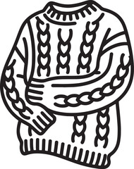 Warm Cable Knit Sweater Illustration in Black and White Vector with Cozy Design