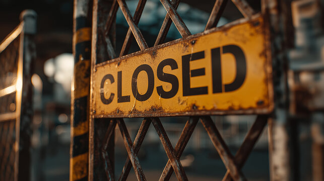 Closed sign in rustic style in yellow colors for entry restriction
