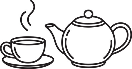 Teapot and Cup Outline Silhouette, Perfect for Tea Time Illustrations and Designs