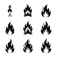 Collection of Fire Icons - Diverse Flame Designs for Creative Projects.