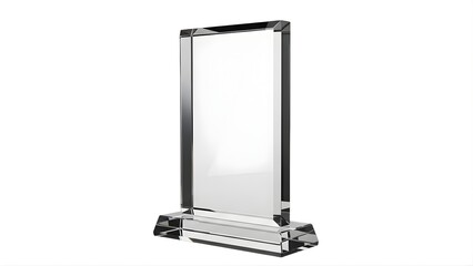 Vertical rectangular crystal glass award plaque with a sturdy base isolated on white background