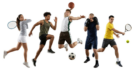 Dynamic display of diverse athletes in action, showcasing various sports and athletic prowess on a