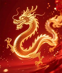 Fototapeta premium chinese dragon on red background