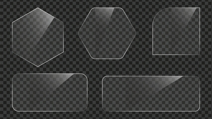 Glass plate frame Glossy window glass with reflections isolated on transparent surface