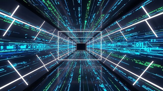 Enter the future with this mesmerizing data stream tunnel, perfect for tech, innovation, and cutting-edge concepts, a modern and dynamic background