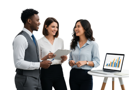 Business team working together with laptop isolated on white or transparent background - Powered by Adobe