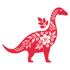 Red dinosaur silhouette adorned with floral patterns