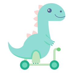 Cute teal dinosaur riding a scooter with pink spikes