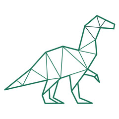 Geometric green dinosaur outline on white background