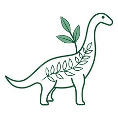 Green dinosaur silhouette adorned with delicate leaves and branches