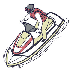 Person riding a jet ski with helmet and life vest on white background watercraft