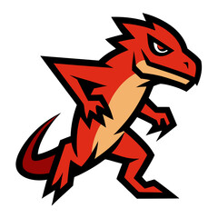 Aggressive red raptor mascot character in action