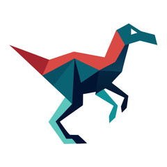 Geometric dinosaur illustration in red teal and navy blue