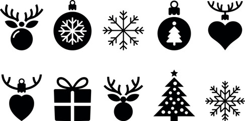 Naklejka premium Black and white christmas ornament icon set illustration